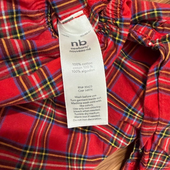 Red Plaid Long Sleeve Button Down Bodysuit Carter's Newborn Tartan Cotton Sz NB - Picture 5 of 5
